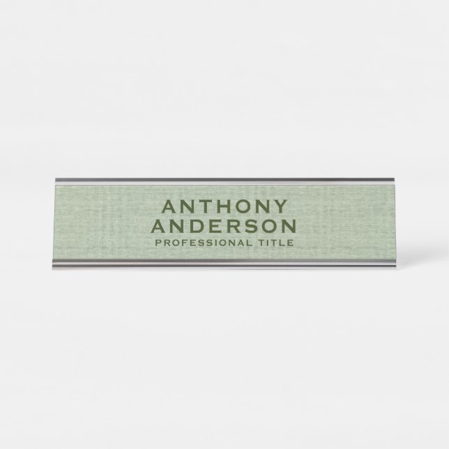 Porte-nom Pour Bureau Texture de tissu vert sauge (Devant)