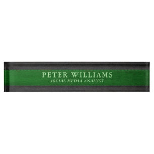 Porte-nom Pour Bureau Texture en cuir vintage noir et vert