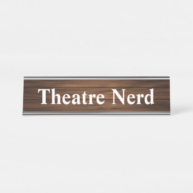Porte-nom Pour Bureau Théâtre Nerd Funny Rétro Bois Grain (Devant)