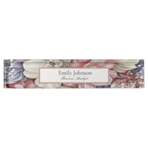 Porte-nom Pour Bureau thème feuille des fleurs rose violet