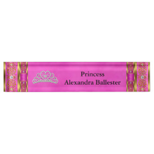 Porte-nom Pour Bureau Tiara Princess Hot Pink Gold Nom
