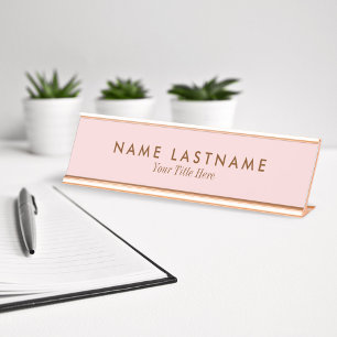 Porte-nom Pour Bureau Titre de nom pastel rose clair Simple Blush
