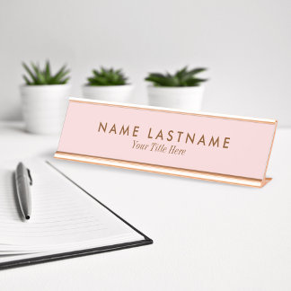 Porte-nom Pour Bureau Titre de nom pastel rose clair Simple Blush