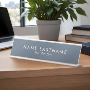 Porte-nom Pour Bureau Titre de nom simple bleu poussiéreux professionnel