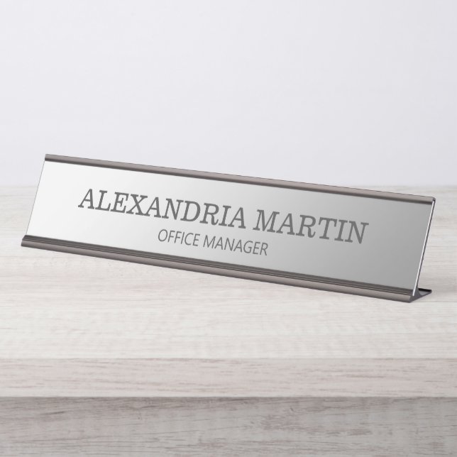 Porte-nom Pour Bureau Titre de poste minimal argent métallisé moderne (Devant)