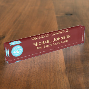 Porte-nom Pour Bureau Titre du logo du bureau d'affaires moderne Brown G