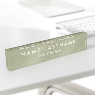 Porte-nom Pour Bureau Titre minimal simple moderne vert sauge doux perso