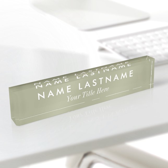 Porte-nom Pour Bureau Titre minimal simple moderne vert sauge doux perso (Créateur téléchargé)