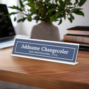 Porte-nom Pour Bureau Titre traditionnel de bleu marine et blanc de