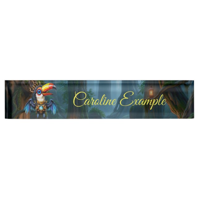 Porte-nom Pour Bureau Toucan Steampunk au Clair de Lune.  (Devant)