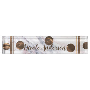 Porte-nom Pour Bureau Touche de rose gold Marbre Bronze Cuivre Fillettes