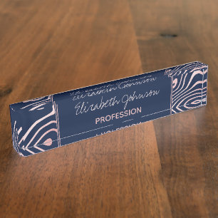 Porte-nom Pour Bureau Tourbillon de liquide rose Gold Abstrait Blue Desi