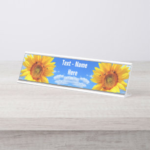 Porte-nom Pour Bureau Tournesol et abeilles sur le ciel bleu - Votre tex