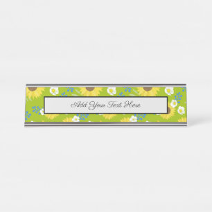 Porte-nom Pour Bureau Tournesol jaune fond vert fleur floral