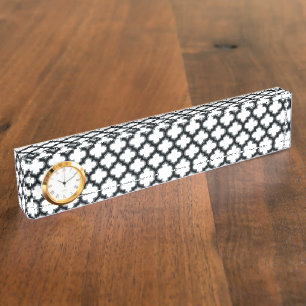 Porte-nom Pour Bureau Trellis blanc et noir, treillis, Quatrefoil
