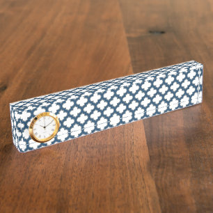 Porte-nom Pour Bureau Trellis bleu blanc et marine, treillis, Quatrefoil