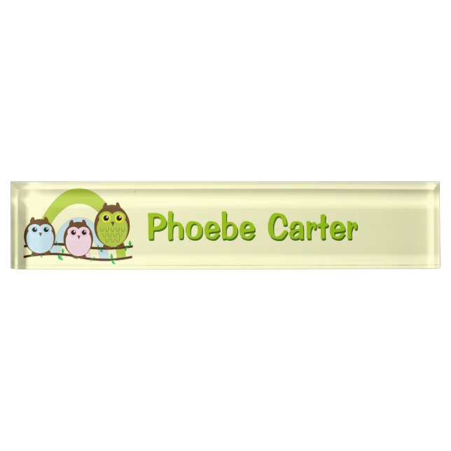Porte-nom Pour Bureau Trois petits hiboux (Devant)