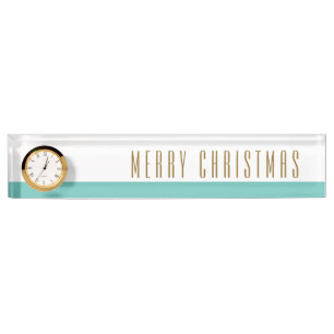 Porte-nom Pour Bureau Turquoise Blancs JOYEUX CHRISTMAS Horloge Texte
