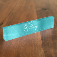 Turquoise Blue Ombre Foil Moderne Brush Script