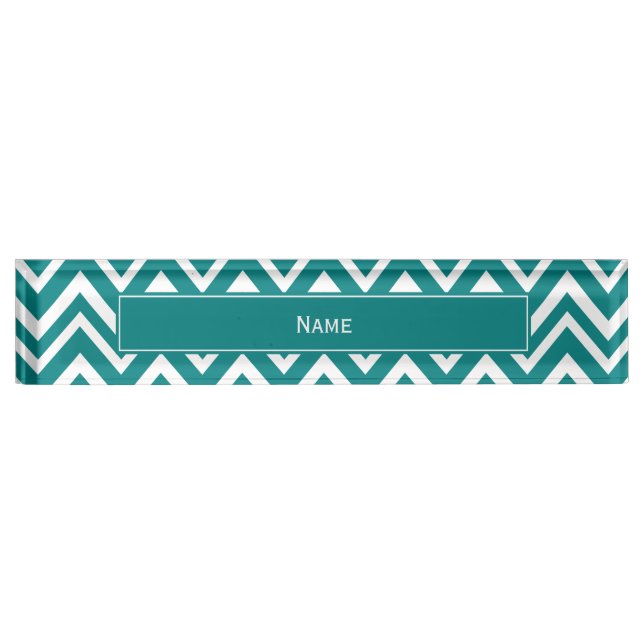 Porte-nom Pour Bureau Turquoise et blanc Motif Chevron (Devant)