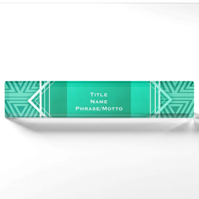 Porte-nom Pour Bureau Turquoise géométrique et blanc d'art déco (Devant)