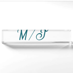 Porte-nom Pour Bureau Turquoise monogramme nom de couple de mariage simp