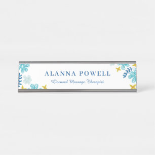 Porte-nom Pour Bureau Turquoise Tropical Flowers Massage