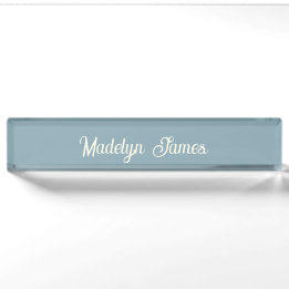 Porte-nom Pour Bureau Typographie Élégante Chic Bleu Poussiéreux Personn