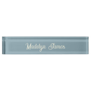 Porte-nom Pour Bureau Typographie Élégante Chic Bleu Poussiéreux Personn