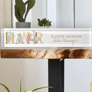 Porte-nom Pour Bureau Typographie rose or floral directeur de salon de c