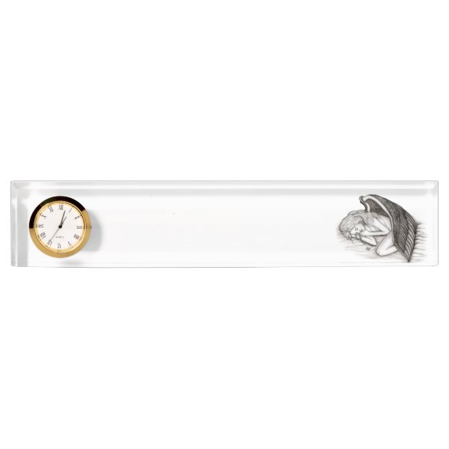 Porte-nom Pour Bureau Un Angel endormi, noir et blanc (Devant)