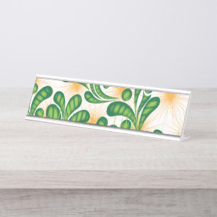 Porte-nom Pour Bureau Un motif artistique vert et or représentant un arb