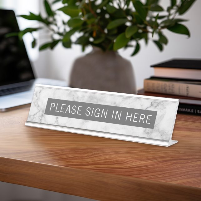 Porte-nom Pour Bureau Une ligne de texte - Marbre blanc gris (Custom Name Plate for Desk or Office)