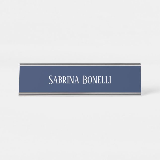 Porte-nom Pour Bureau Unique Élégant Plat Bleu Simple (Devant)