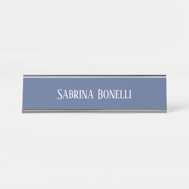 Porte-nom Pour Bureau Unique Élégant Plat Bleu Simple (Devant)