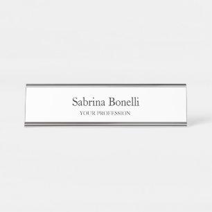 Porte-nom Pour Bureau Unique Élégant Plat Simple Blanc