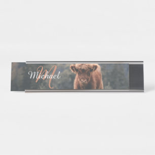 Porte-nom Pour Bureau Vache de Highland calvaire herbe d'automne monogra