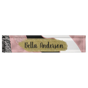 Porte-nom Pour Bureau Vague Abstraite rose Gold Rose Glam moderne tendan