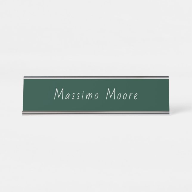 Porte-nom Pour Bureau Vert foncé Élégant Casual Propre Nom Écriture manu (Devant)