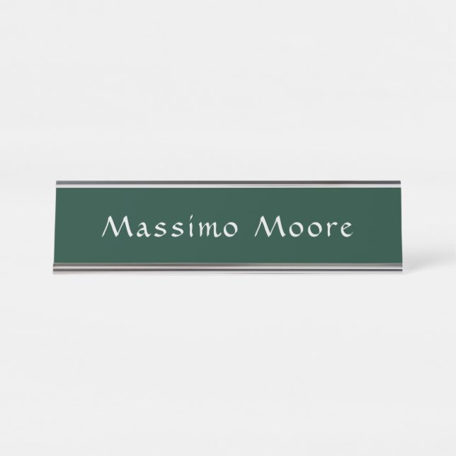 Porte-nom Pour Bureau Vert foncé Élégant Casual Propre Nom Écriture manu (Devant)