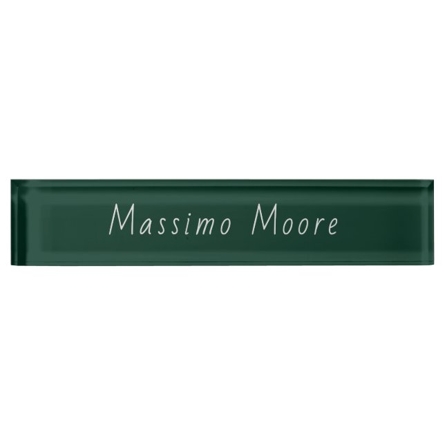 Porte-nom Pour Bureau Vert foncé Élégant Casual Propre Nom Écriture manu (Devant)