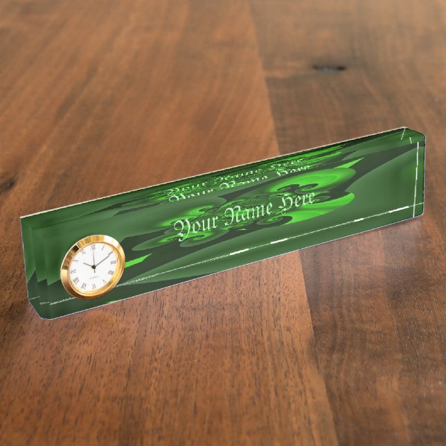 Porte-nom Pour Bureau Vert foncé et vague spirale lime (Taille)