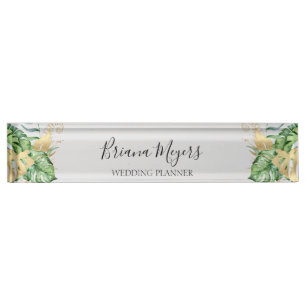 Porte-nom Pour Bureau Vert moderne Tropical Feuille Sable Business