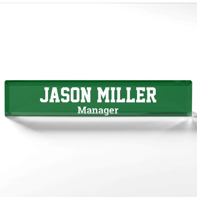 Porte-nom Pour Bureau Vert simple avec lettres blanches (Devant)