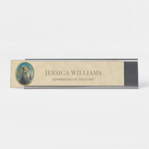 Porte-nom Pour Bureau Vierge Marie Enfant Jésus sur Ocher Foil Arrière -
