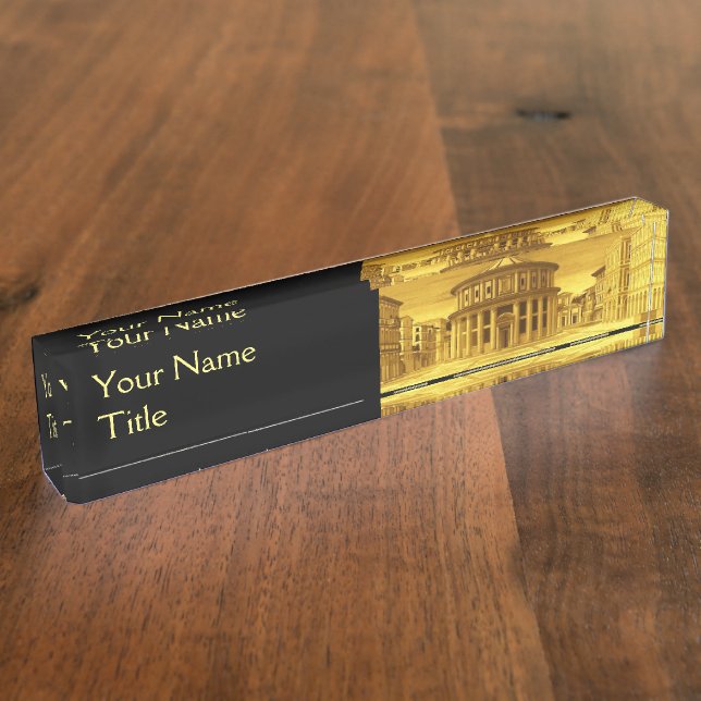 Porte-nom Pour Bureau VILLE IDÉALE, Architecture Renaissance / Jaune or (Taille)