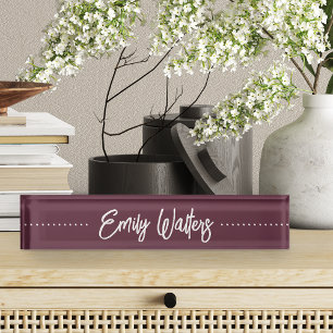 Porte-nom Pour Bureau Vin De Plum Bourgogne Screté Script Cursif