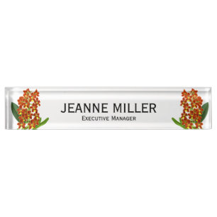 Porte-nom Pour Bureau Vintage Jaune Orange Exotique Orchidée Fleur