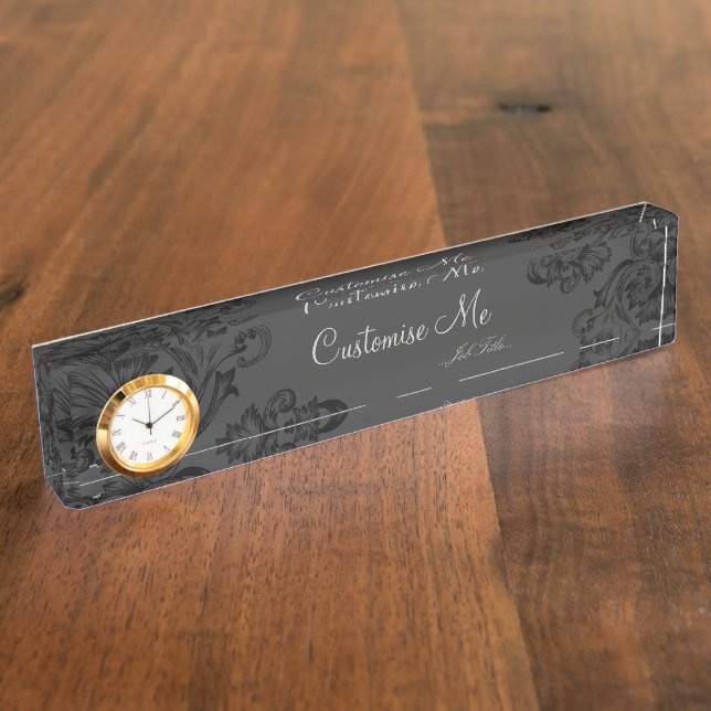 Porte-nom Pour Bureau Vintage (Noir) (Monogramme) (Taille)