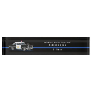 Porte-nom Pour Bureau Vintage Police Voiture Ligne bleue Personnalisé